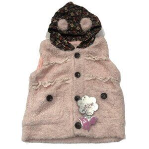 Hooded Fluffy Vest Ears Front Buttons Pink 2 3 4